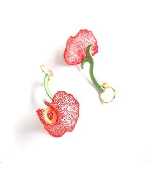 Nana Watanabe Fragrant Vines Petal-Like Embroidered Earrings - Pink