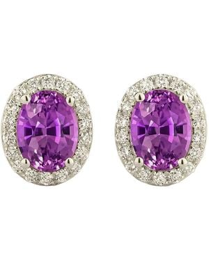 Juvetti Mina Oval Sapphire & Diamond Halo Earrings - Purple