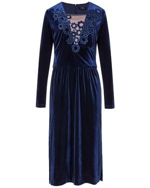 Smart and Joy V-Neck With Lacework Velvet Dress - Blue
