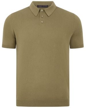 Paul James Knitwear Neutrals Ultra Fine Cotton Earl Short Sleeve Polo Shirt - Green