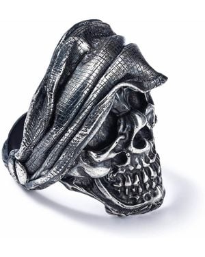 German Kabirski Requiem Handcrafted Sterling Skull Ring With Dark Aesthetic - Blue