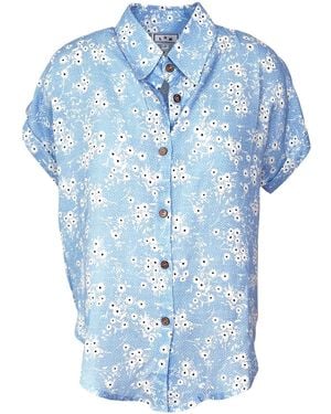 L2R THE LABEL Floral Light Print Linen Short-Sleeved Shirt - Blue