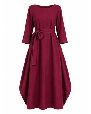 Nikka Place Oversized Maxi Linen Dress With Belt - Red