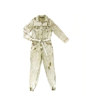 Circular Path Neutrals Jean Jacket Jumpsuit - Natural