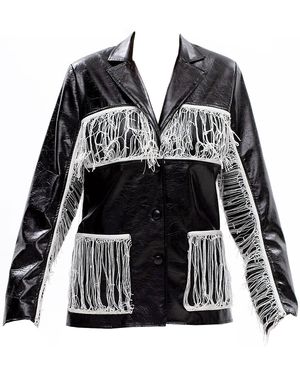 Maison Bogomil Thread Line – Leather Jacket With Knitted Fringe - Black