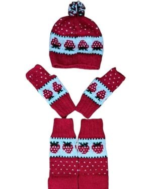 Springmoonatelier Handmade Wool Hat, Gloves And Socks Set - Red
