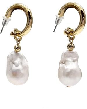 Farra Baroque Pearls Dangle Hoop Earrings - Metallic