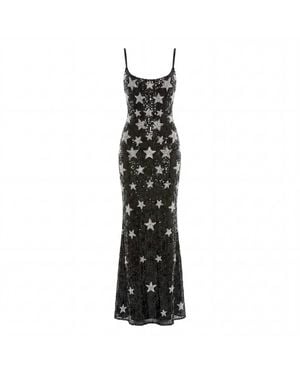 Mac Duggal Star Embellished Sleeveless Open Back Sequin Gown - Black