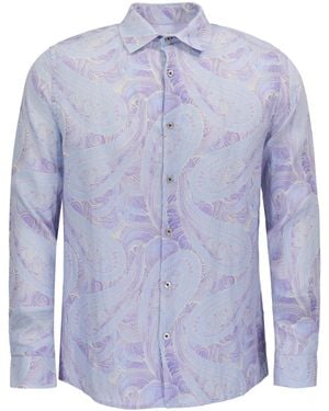 lords of harlech Laurent Marakesh Paisley Helio Linen Printed Shirt - Blue