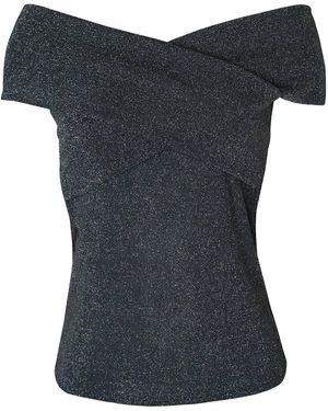 2KStyle Kiki Off-The-Shoulder Lurex Metallic Top - Blue