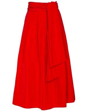 The Extreme Collection Midi Skirt Taffeta With Waist Tie - Red