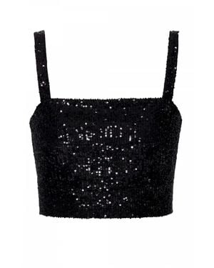 AGGI by HALEWSKI Reina Obsidian Sequin Sleeveless Crop Top - Black