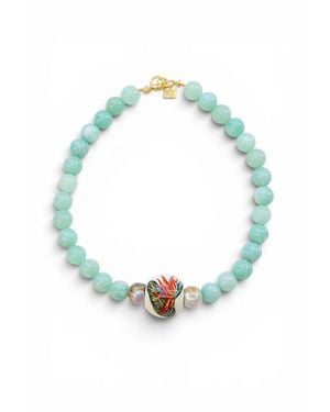 Sunset Magic Studio Handpaint Detailed Gemstone Necklace-Bird Of Paradise - Blue