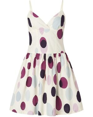 Conquista Sleeveless Cotton Poplin Polka Dot Dress – Fully Lined - White