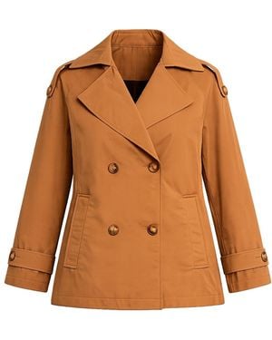 Tantra Spain Sl Neutrals Short Quilted Trench Coat With Double-Breasted Buttons, Side Pockets, And Flared Back Camel - Brown