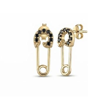Spero London Sterling Jewelled Mini Safety Pin Stud Earrings - Metallic