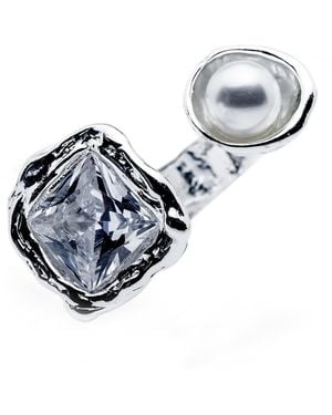 Mercela Adjustable Pearl And Cubic Zirconia Statement Ring – Open Cocktail Ring Gift For Her - Metallic