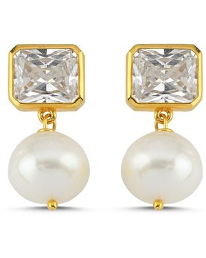 LINYA JEWELLERY Small Pearl Crystal Stone Earring - Metallic