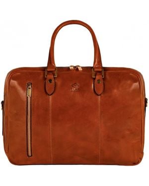 Time Resistance Cognac Leather Convertible Briefcase Backpack - Brown