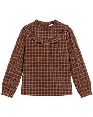 LAtelier London Plaid Ruffle Collar Blouse - Brown