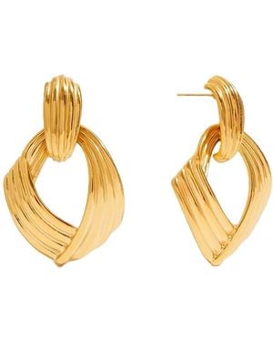 Elk & Bloom Large Thick 14K Ribbed Drop Hoop Studs - Metallic