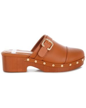 Rag & Co Pinto Studded Genuine Leather Clogs - Brown
