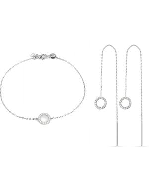 Spero London Circle Bracelet & Circle Drop Earring Set - White