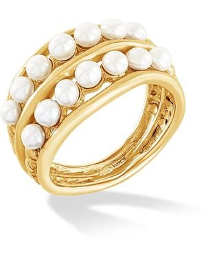 Dower & Hall Solid Double Row Pearl Waterfall Ring - Metallic