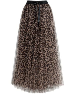 Tantra Spain Sl Multi-Layered Tulle Midi Skirt, A-Line Cut, Animal Print, Elastic Waistband - Brown