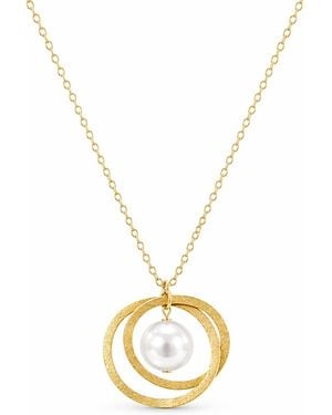 Pearl Code Univers Baroque Pearl Necklace — -Filled Double Circle Pendant - Metallic