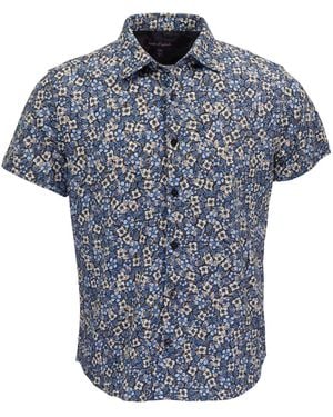 lords of harlech Todd Floral Field Knit Shirt - Blue