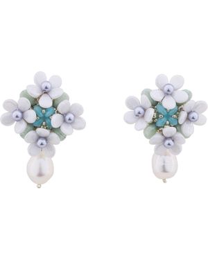 Oana Savu Bridal Earrings Bride Flower Sterling Ear Studs - Blue
