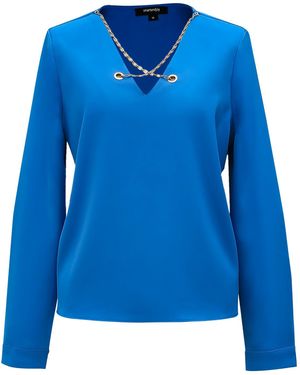 Smart and Joy V-Neck Blouse And Decorative Chain - Blue
