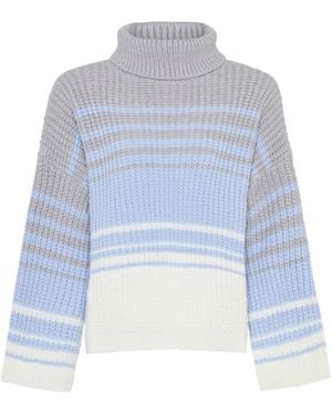 Cara & The Sky Megan Stripe Roll Neck Jumper Silver Grey - Blue