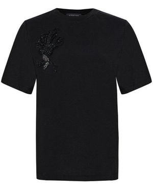 Exquise Regular Embroidered Crew Neck Anat T-Shirt - Black