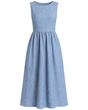 Nikka Place Linen Floor-Length Sleeveless Maternity Dress With Pockets - Blue