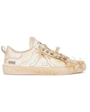 Springa | Unique Vulcanized Sneakers Italian Handmade Wavy Leather Embroidery Vintage Trainers - Natural