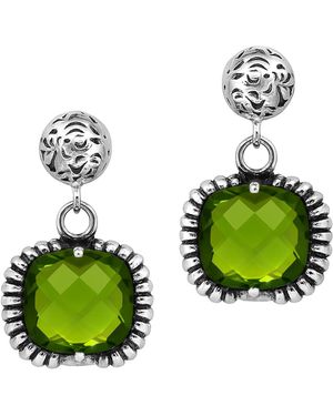 Unaloe Sterling Crystal Drop Earrings With Ornamental Engraved Design Jewellery For - Green
