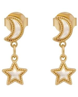 Karma and Luck Ethereal Glow Moonstone Moon & Star Earrings - Metallic
