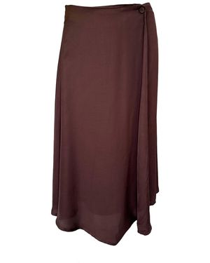 Haris Cotton Satin Viscose Wrap Skirt With Front Button Chocolate - Brown