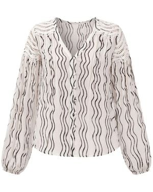 Rose & Nancy Corinne Cream Waves Print Lace Trim Blouse - White