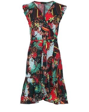 Conquista Tropical Tapestry Viscose Dress - Red