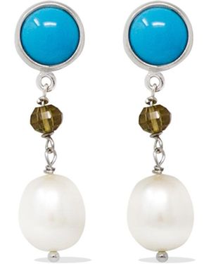 Vintouch Italy Smoky Quartz & Pearl Earrings - Blue