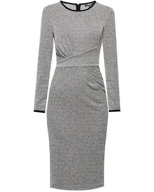 Rumour London Rebecca Check Jacquard Jersey Dress With Waistline Drapes - Gray