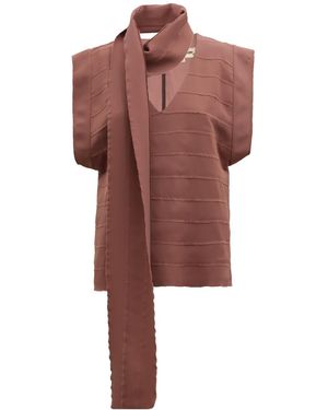 Julia Allert Sleeveless Fringed Stripe Blouse With Scarf Terracotta - Brown