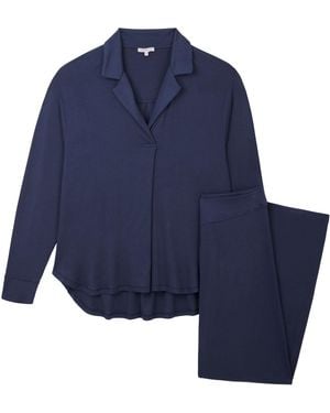 Mamu Dream Oversized Retro Ribbed Soft Modal Hero Shirt & Wide Leg Jogger Set - Blue