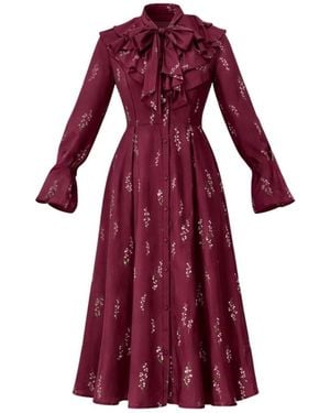 RainSisters Floral Midi Dress With Ruffles: Hearts Desire - Red