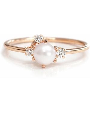 VicStoneNYC Fine Jewelry Luna Akoya Pearl Diamond Rose Solid Ring - Metallic