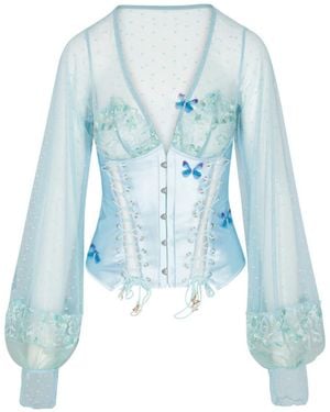 Empress Mimi Madame X Lace Butterfly Corset With Butterfly Detail - Blue