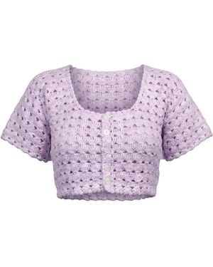 Ana Chic Lilac Openwork Handmade Crochet Top - Purple